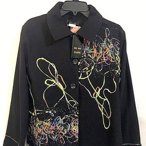 Black Blazer Jacket with Yarn Art - NWT